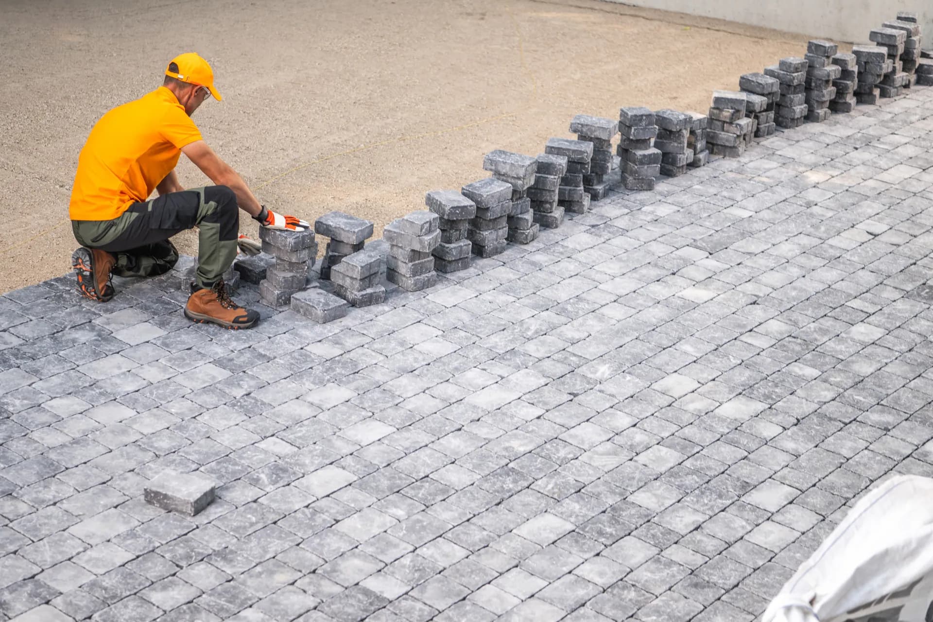 Crew installing a paver driveway in Sarasota County, FL